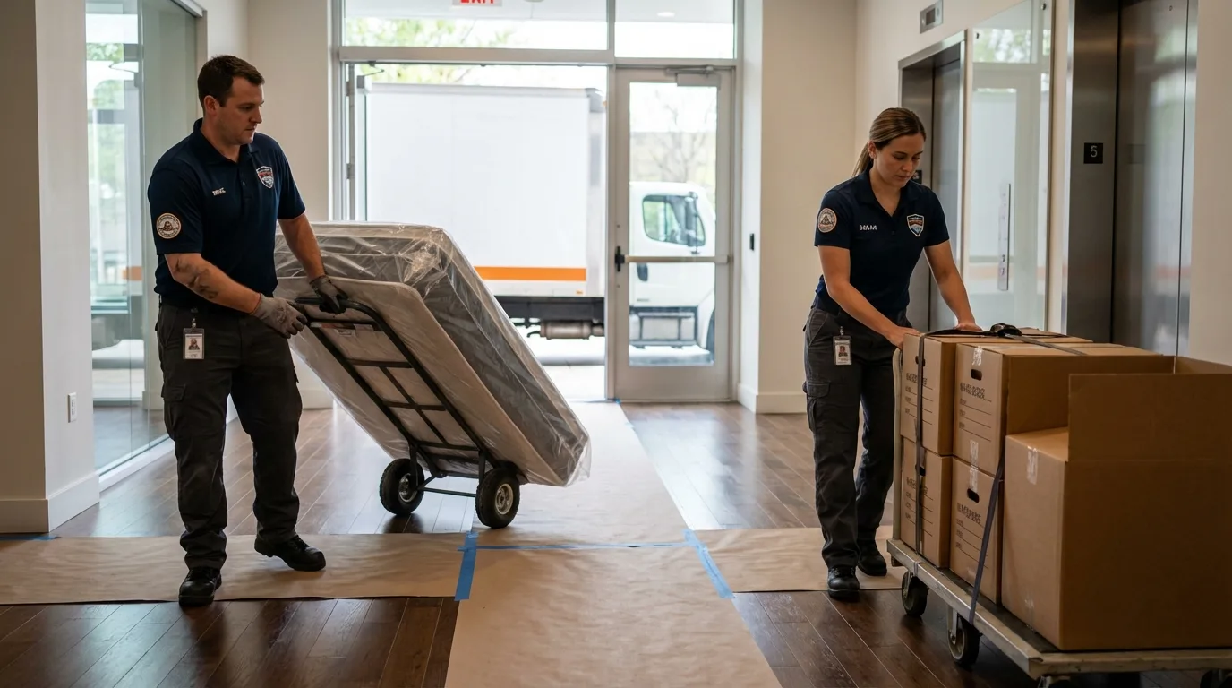 Professional apartment movers loading elevator in Maysville, KY
