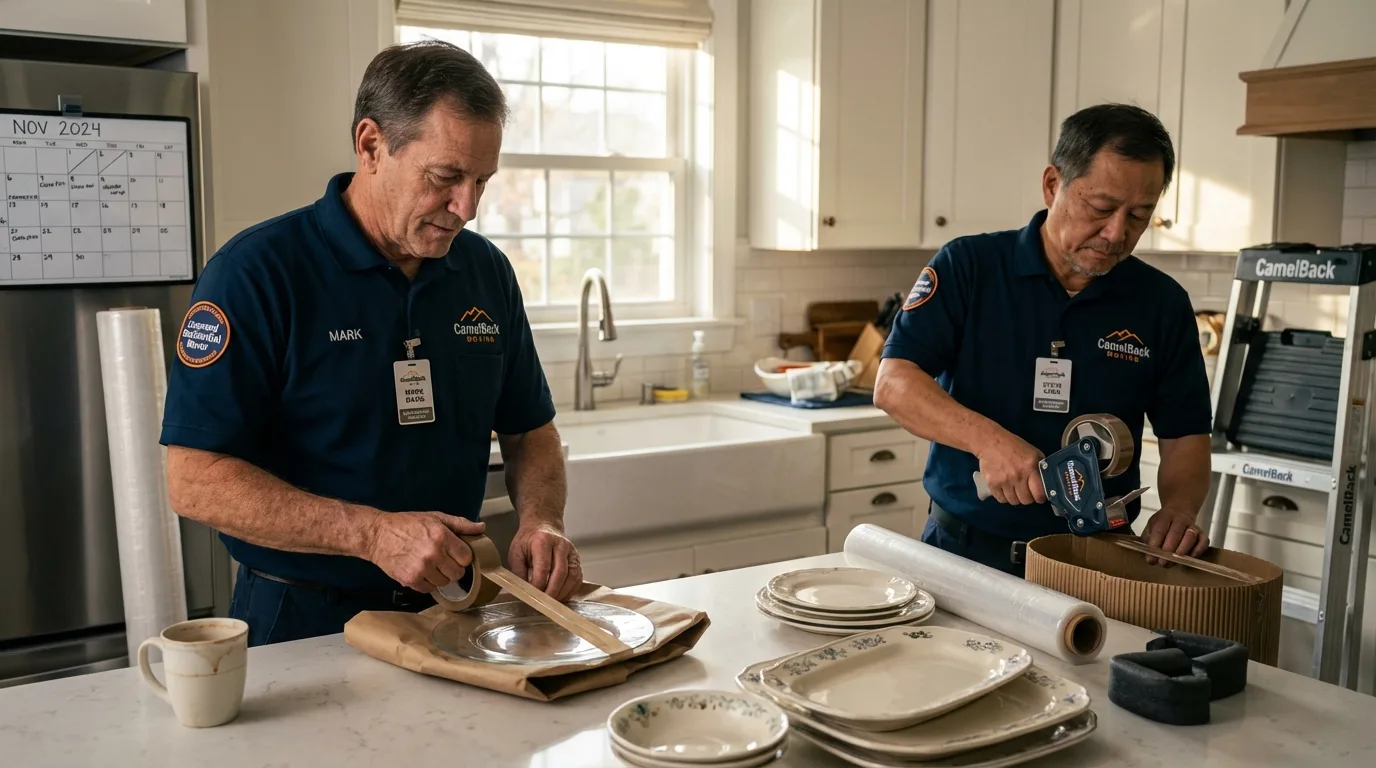 Professional crew packing kitchen dishware in Maysville, KY